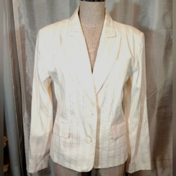 Alfani Jackets & Blazers - Alfani Blazer TAG Beige Stripes, Ivory Collar, ButtonUp, Pocket flaps, Women,12P